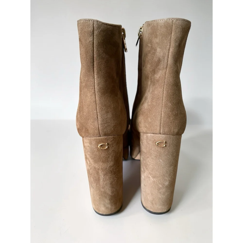 COACH Women's Iona Suede Platform High Chunky Y2K Block Heel Booties Size 9 Tan - Picture 3 of 12
